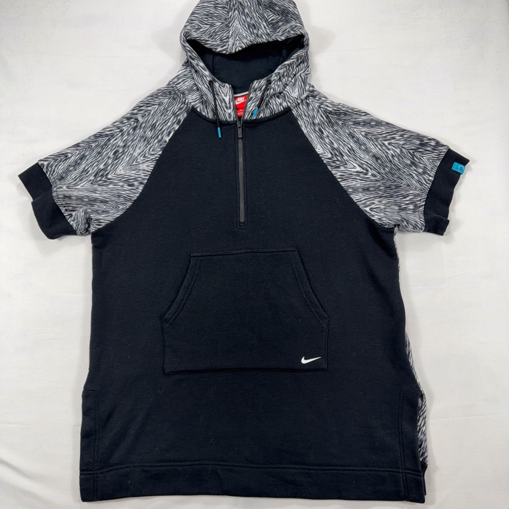 Nike N7 Short‎ Sleeve Hoodie Half Zip Fleece Tribal Print Size M Black Grey